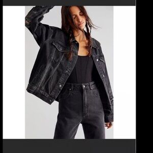 We The Free Distressed Trucker Black Denim Jacket